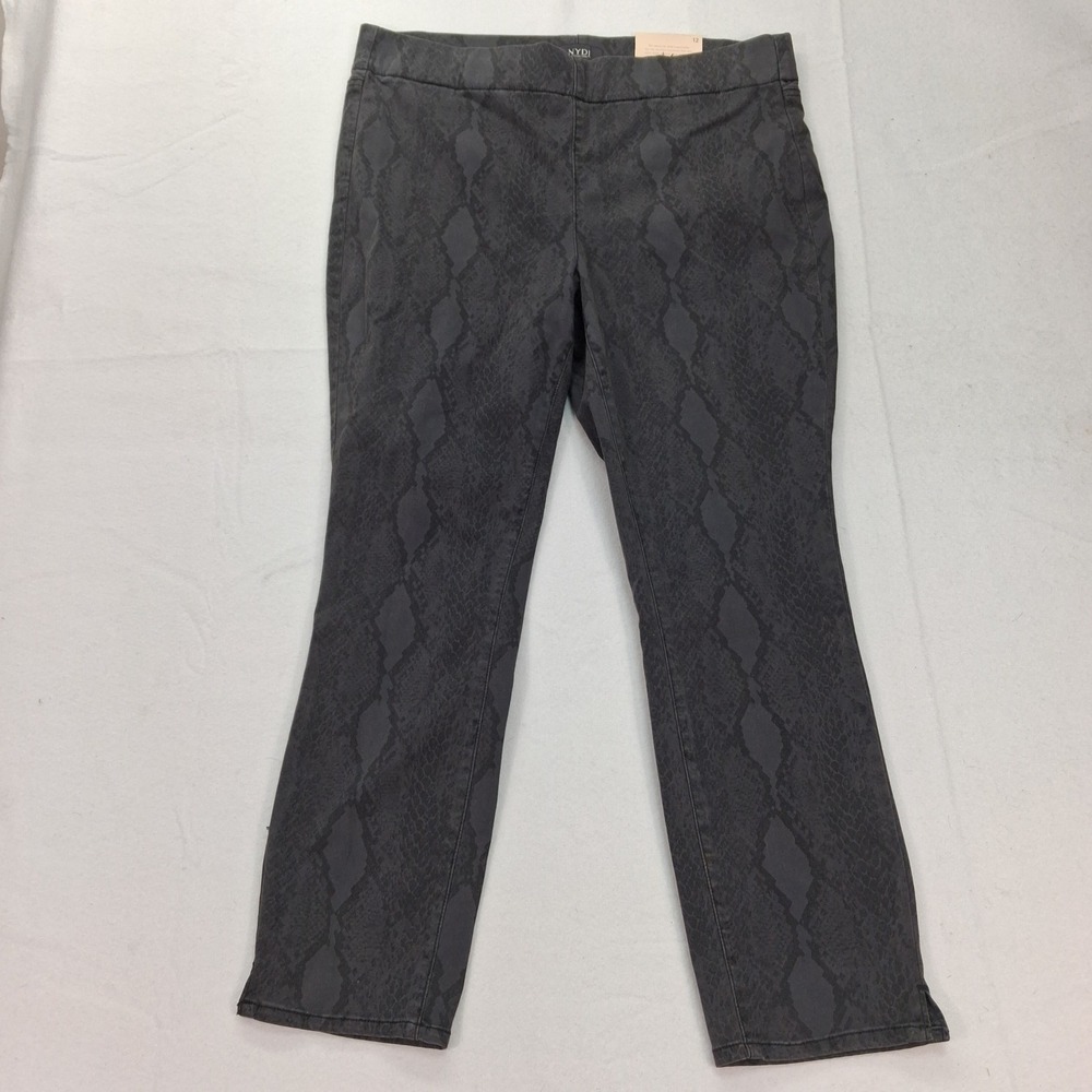 NYDJ Pants Womens 12 Pull On Skinny Charcoal Grey Snakeskin Print NEW